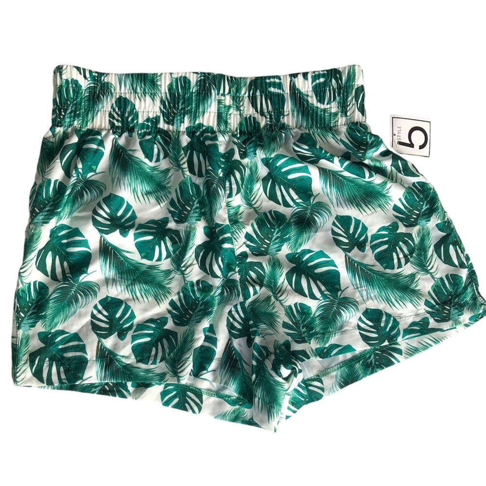 Style 5 Tropical Monstera Palm Leaf Lightweight High Waisted Beach Shorts
